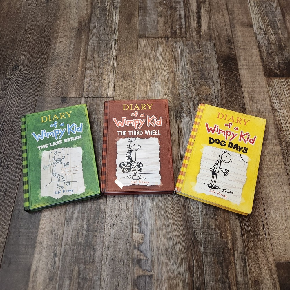 Diary of a Wimpy Kid 3 Book Lot Hardcover Jeff Kinney Dog Days Last Straw Wheel